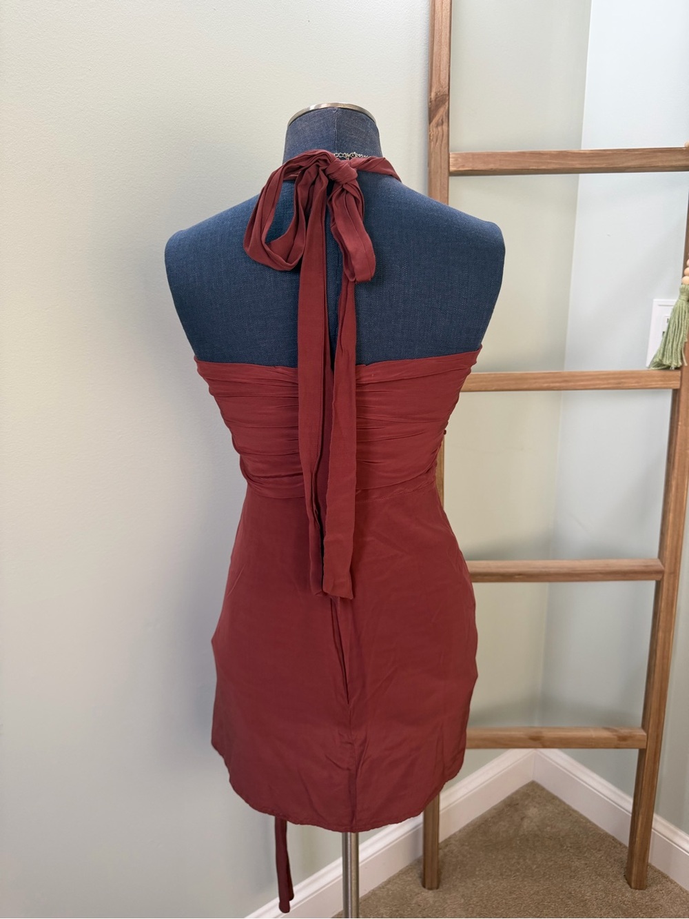 Express Brown Ruched Halter-Neck Mini Dress Size Small - Picture 4 of 7